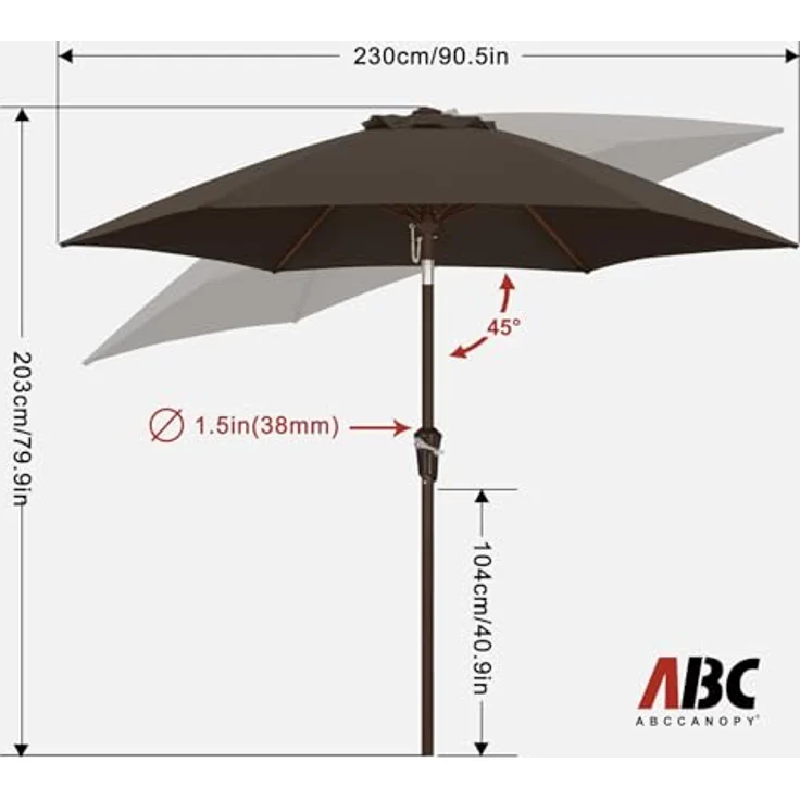 ABCCANOPY Sonnenschirm wasserdicht UV50+ mit Kurbel, Braun 230cm – Bild 4