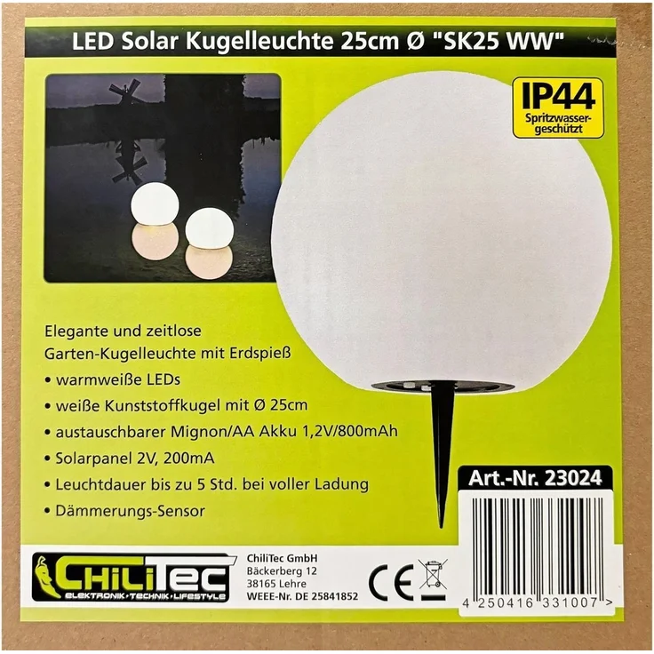 LED Solar Kugelleuchte 25cm Ø "SK25 W" IP44, Warmweiß / 3000K – Bild 8