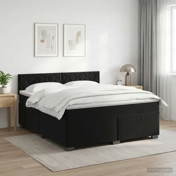 vidaXL Boxspringbett mit Matratze Schwarz 160 x 200 cm Samt 3450754 – Bild 1