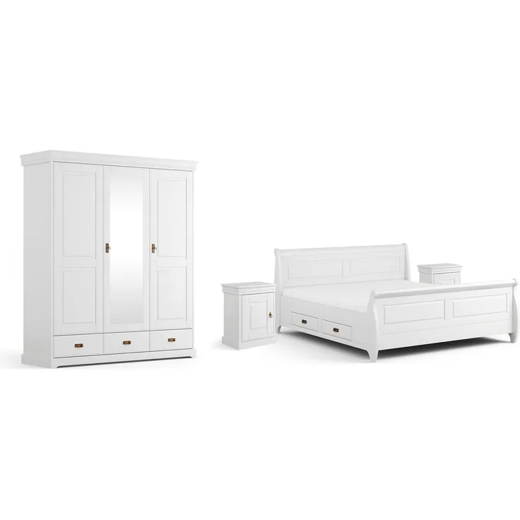 Schlafzimmer-Set Toskania komplett 4-teilig Massivholz gebeizt Ausführung weiß