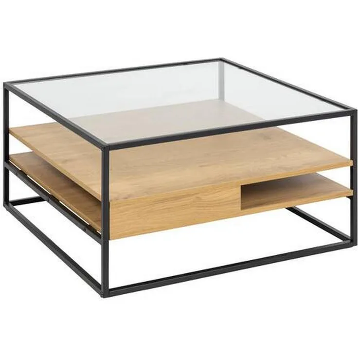 XXXL Couchtisch Klar Schwarz Wildeiche, quadratisch 80x40x80 cm, Metall und Glas
