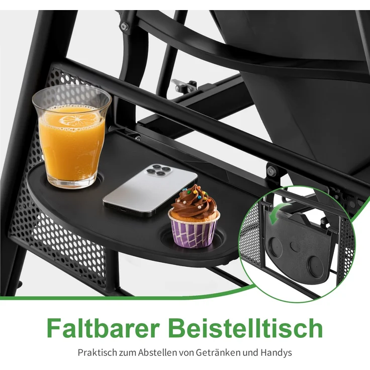M MCombo 3-Sitzer Hollywoodschaukel mit Liegefunktion, Verstellbarem Sonnendach & Getränkehalter, Gartenschaukel bis 360kg Belastbar Schaukelbank Outdoor Wetterfest, 4093 (dunkgelgrau) – Bild 6