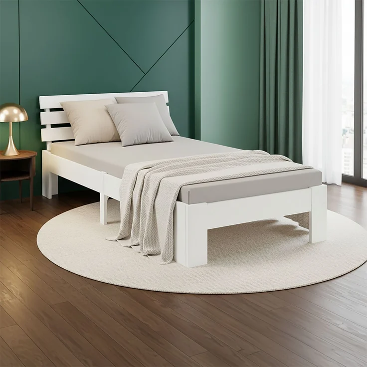 Einzelbett Holzbett 90x200 mit Lattenrost Weiß Kiefer Bett Bettgestell Massivholz – Bild 2