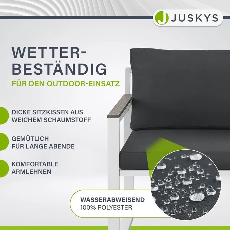 Juskys Gartenmöbel Sofa Set 5-teilig Bari mit Tisch & Polster - Metall Gartenlounge - Balkonmöbel klein - Outdoor Möbel Balkon Garten - Lounge Grau – Bild 6