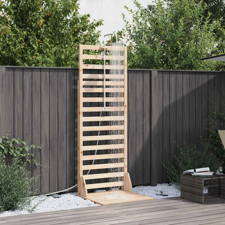 vidaXL Gartendusche 225 cm Massivholz Kiefer und Edelstahl Natur 886348