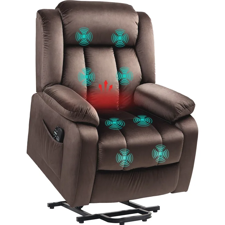 MELAYR, Aufstehsessel mit Massagefunktion und Lendenheizung, 95 x 88 x 106 cm, Braun