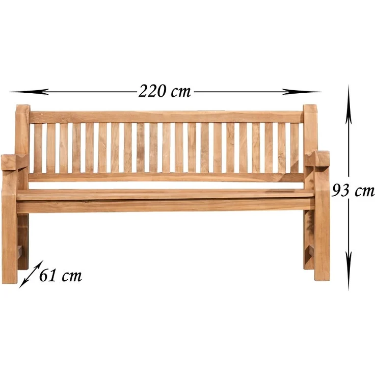 Gartenbank Teakbank HIBAS - Holz Teak 220x61x93 cm | Holzbank 220 Cm Gartenbank Sitzbank Mit Lehne Wetterfest Bank Garten Terrasse – Bild 2