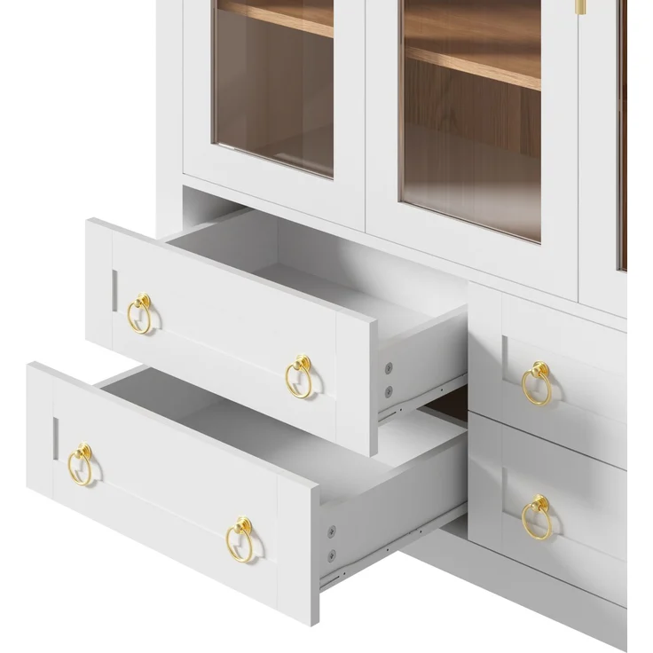 DESVIAE Sideboard Weiß aus MDF/Spanplatte – 110x185x40 cm – 3 Glastüren, 4 Schubladen – Bild 9