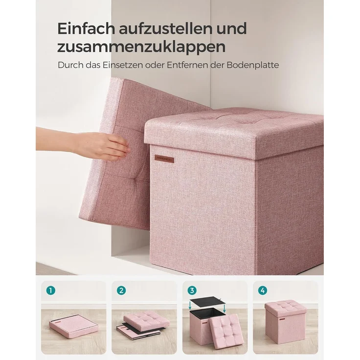 Songmics 38 cm Sitzbank mit Stauraum, klappbare Sitztruhe, Aufbewahrungsbox, Fußbank, pastellrosa LSF027R01 – Bild 6
