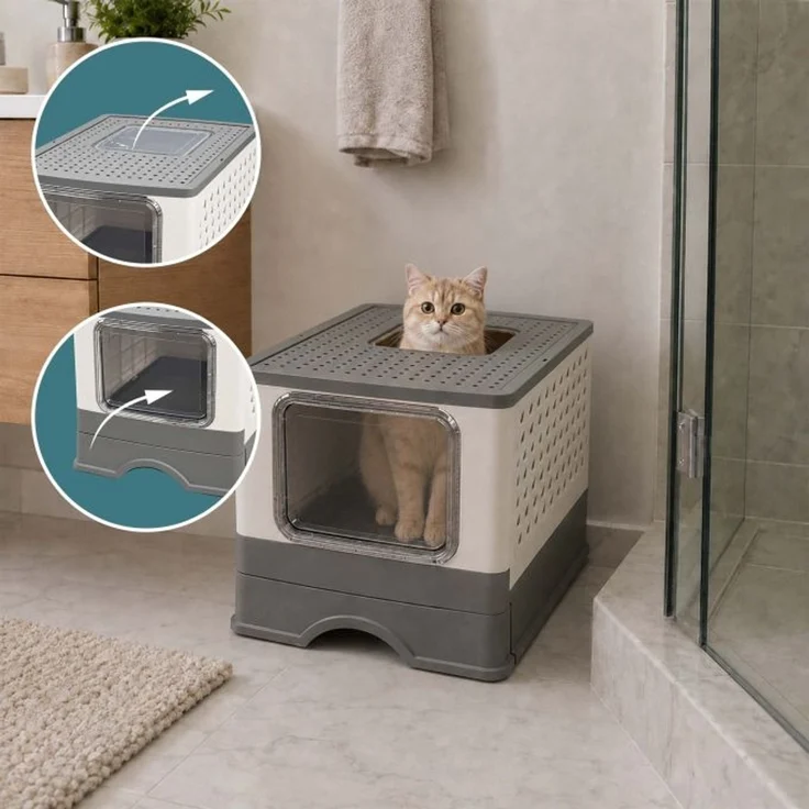 Relaxdays Geschlossenes Katzenklo mit Schublade – Bild 3