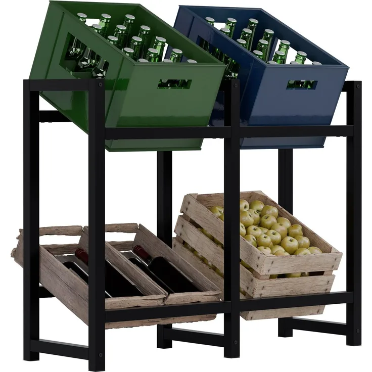 CLP Getränkekistenständer Stack aus Metall freistehend robust stabil,schwarz 75x91x31 cm