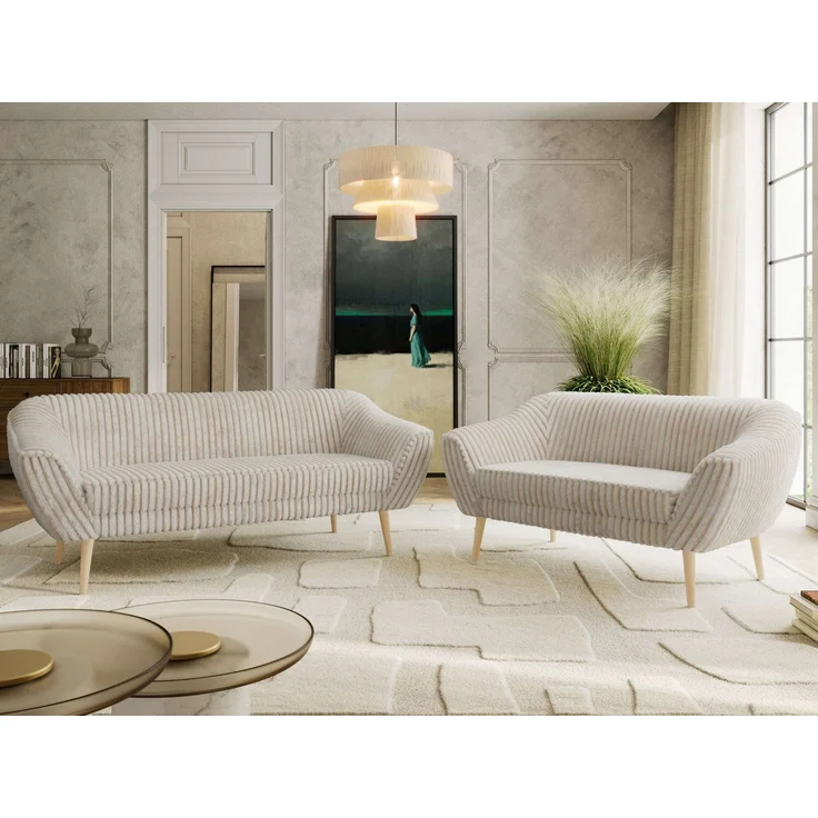 Skandinavisches Sofa Set PIRS 3-2, Komplettset, Wellenfederung, Buche Füße, Sitzgruppe, Polstermöbel Set - Beige Cord – Bild 1