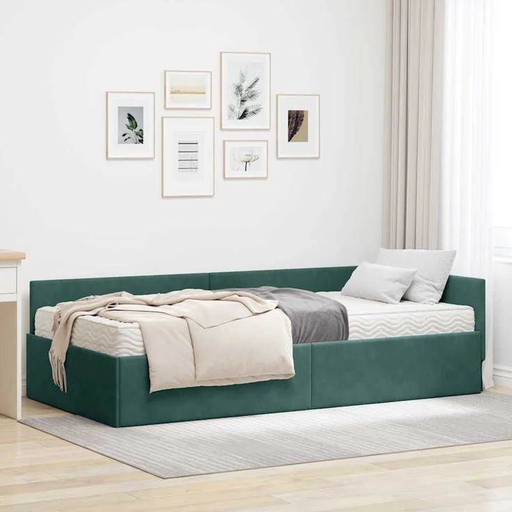 vidaXL Eckbettgestell mit Matratze Sonstiges 2 pcs Grün Samt 3393636 – Bild 1