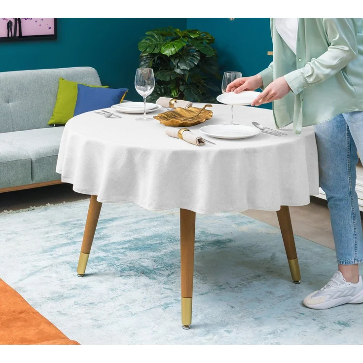 Simurq Tischdecke Wasserabweisend, Leinenoptik Tischdecke Abwaschbar - Lotuseffekt (Pflegeleicht & fleckenabweisend Tischdecken, Tischdecke Rund - Tischtuch Table Cloth) – Bild 1