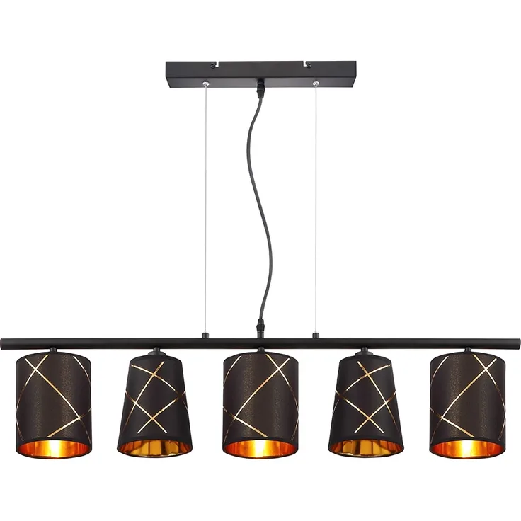 Pendellampe, Metall, Textil, schwarz, goldfarben