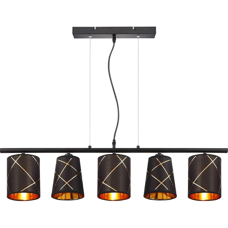 Pendellampe, Metall, Textil, schwarz, goldfarben – Bild 1