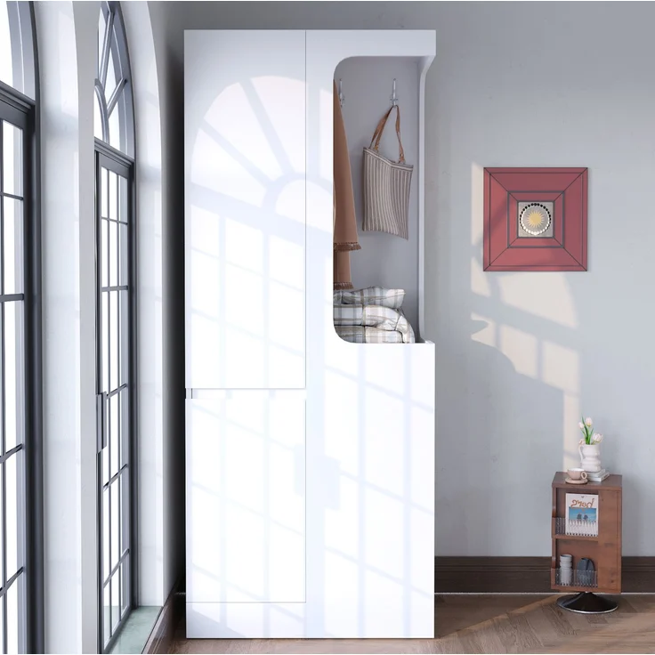CHICFURN Kleiderschrank, Weiß, 70x170x40 cm, mit 4 Schubladen und offenem Kleiderbereich – Bild 4