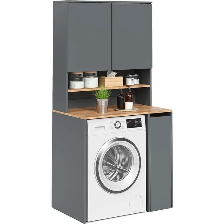 Waschmaschinenschrank Viktor Anthrazit/Goldkraft Eiche 93.6 x 88.2 cm 2 Teile mit Rollregal Vicco – Bild 5