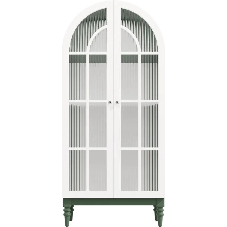 2-set Bogen-Vitrinenschrank 165cm mit Riffelglas-Doppeltüren, 3 Einlegeebenen, 2 Farben (Dunkelgrün+Weiß)--Grün--76x38.5x165cm--YOUDENOVA – Bild 8