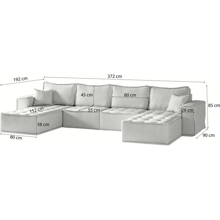 Wohnlandschaft Sofa U-Form Modulsofa-Set 4-teilig SANDE Stoff Alpine Beige – Bild 6