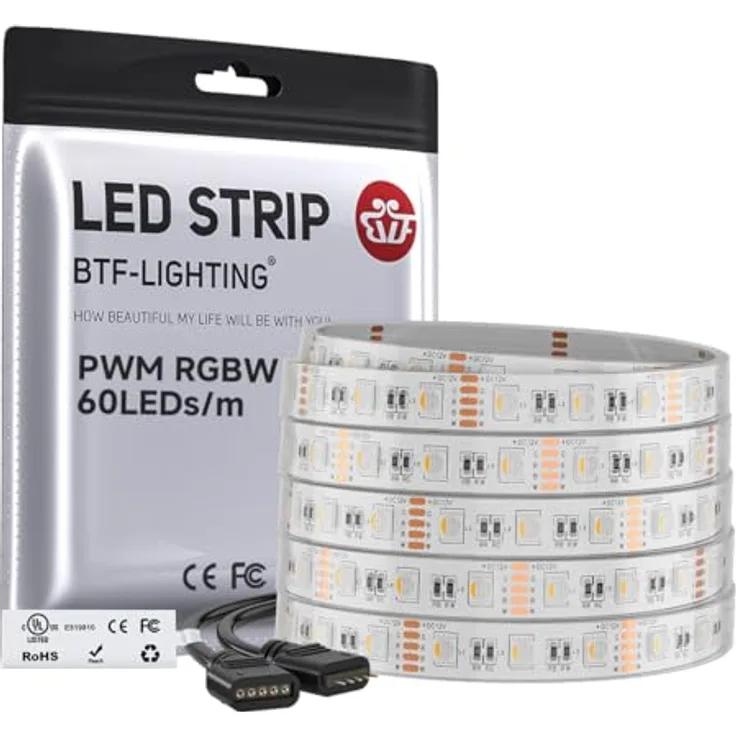 BTF-LIGHTING 5050 RGBW RGB+Warmweiß (2700K-3000K) 4 Farben in 1 LED 5m 60LEDs/m Mehrfarbiges LED-Leuchtband IP67 Silikonschlauch Wasserdichte Weiß PCB DC12V für Innendekorationen