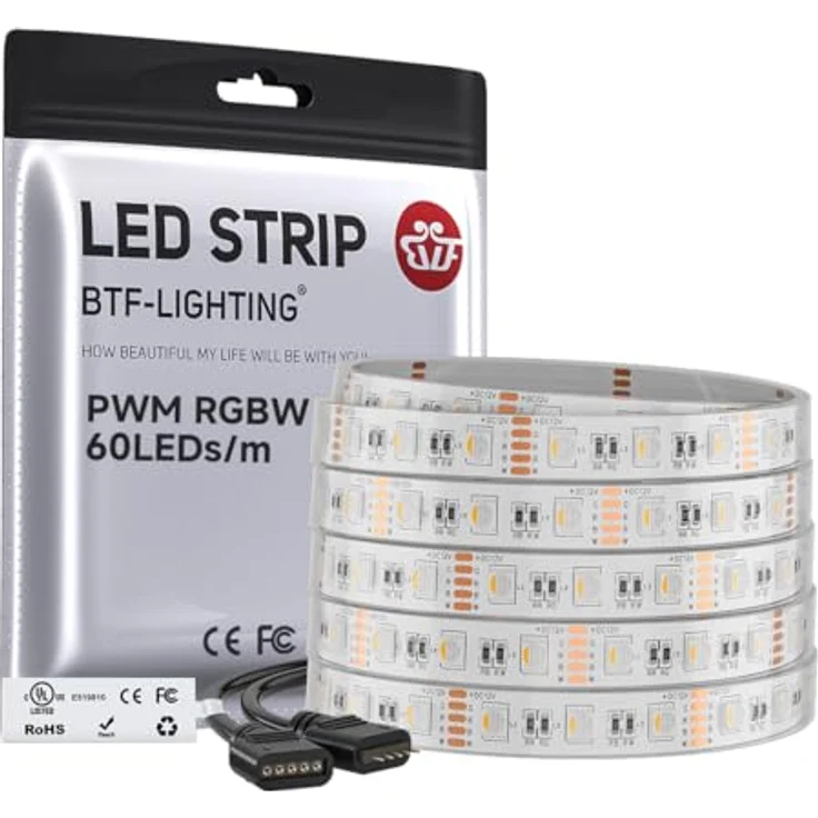 BTF-LIGHTING 5050 RGBW RGB+Warmweiß (2700K-3000K) 4 Farben in 1 LED 5m 60LEDs/m Mehrfarbiges LED-Leuchtband IP67 Silikonschlauch Wasserdichte Weiß PCB DC12V für Innendekorationen – Bild 1
