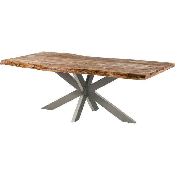 Baumtisch Sheesham 220 x 100 x 77 natur sandgestrahlt / Kreuzgestell silber matt FREEFORM 5