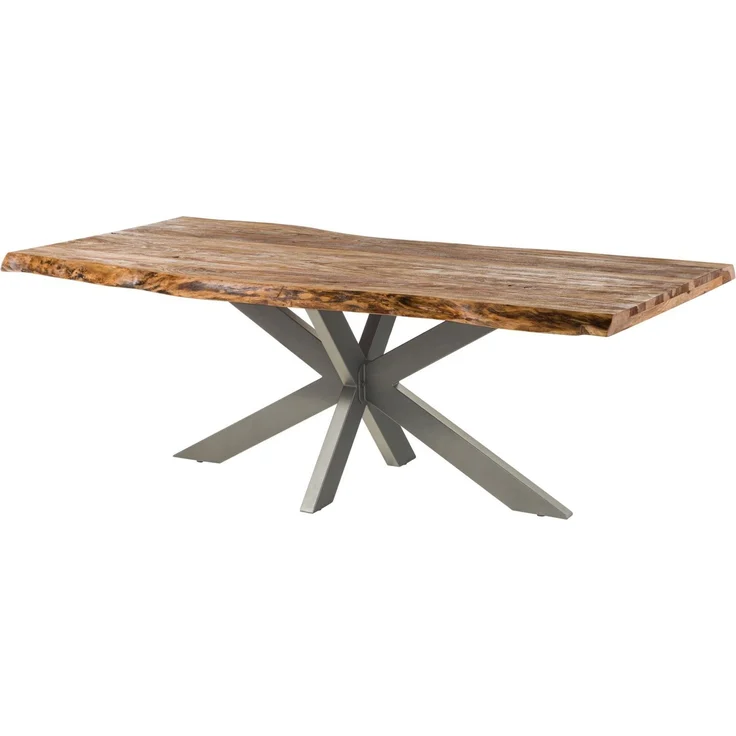 Baumtisch Sheesham 220 x 100 x 77 natur sandgestrahlt / Kreuzgestell silber matt FREEFORM 5 – Bild 1