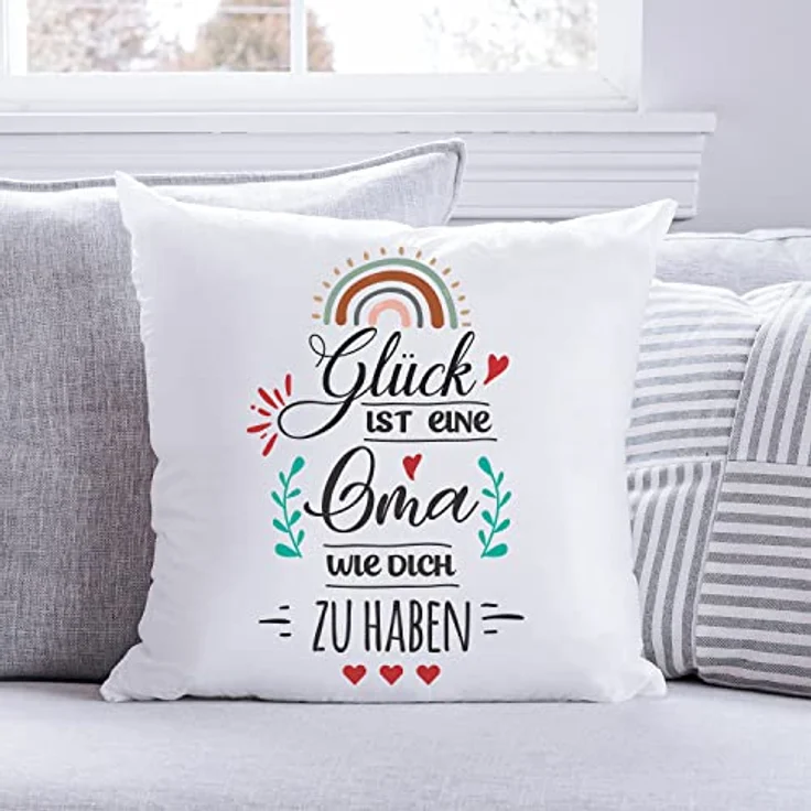 GRAVURZEILE Zierkissen mit Spruch - Glück ist - Geschenk für Freunde & Familie -, starke Farben ohne verblassen - Oma - mit Füllung – Bild 3