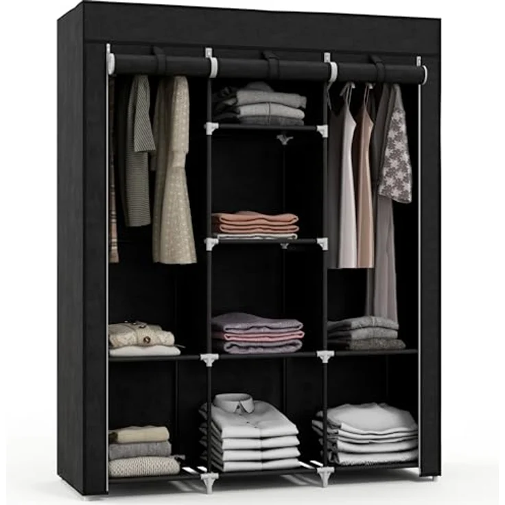 HOMCOM Stoffschrank Faltschrank, Faltbare Garderobe aus Vliesstoff (Kleiderschrank, 1-St, Tücherschrank) Schwarz, 125 x 43 x 162,5 cm – Bild 2