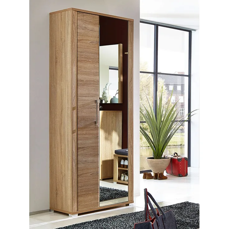 Garderobenschrank >Davenport< in Sonoma-Eiche hell aus MDF - 74x200x40cm (BxHxT)