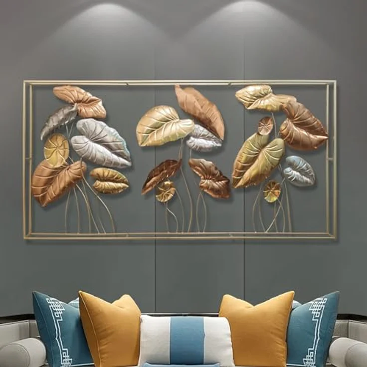 3D Wandbild "Blätter" aus Metall in gold / silber / bronze, 135x69 cm, Wanddeko, Wandschmuck – Bild 3