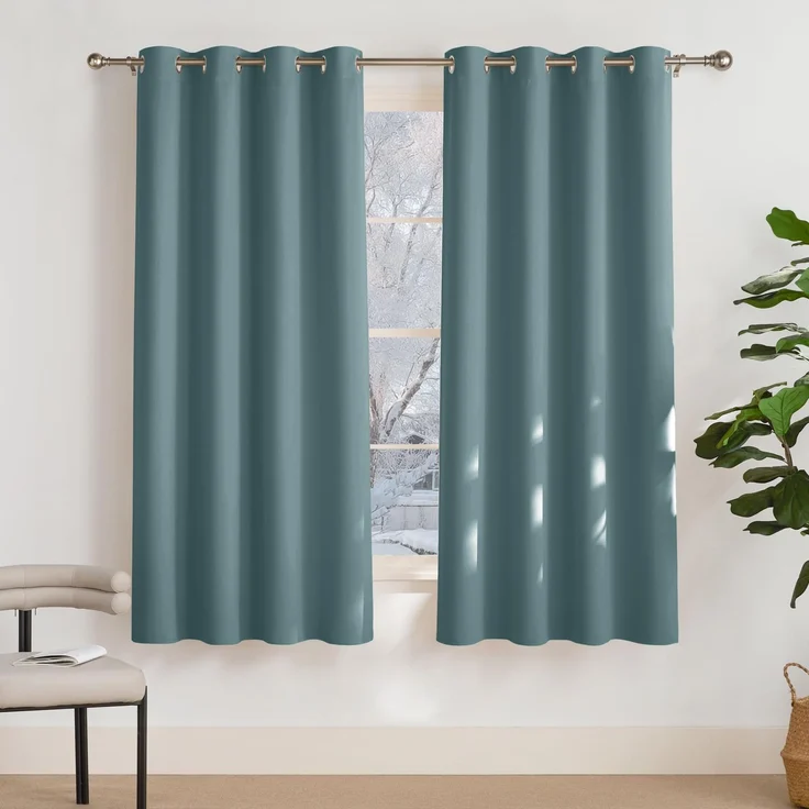 PONY DANCE Abdunkelnde Gardinen Schlafzimmer Thermovorhang gegen Kälte | 2er Set H160xB140cm, Arktisches Blau, Vorhang Verdunkelung, Kälteschutz, Sichtschutz, UV-Schutz, Kurz, Ösen, Wohnzimmer