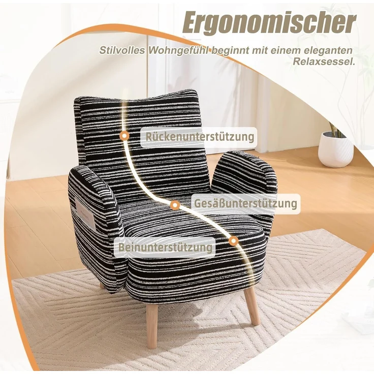 Ohrensessel Relaxsessel Fernsehsessel Lesesessel 77x81cm Schwarz – Bild 4