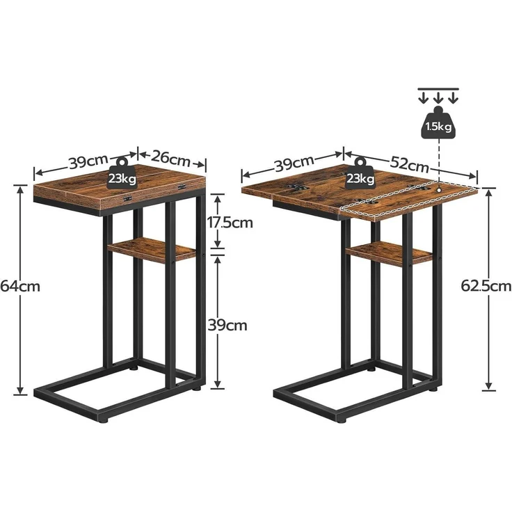HOOBRO C-Form Beistelltisch Klappbarer Sofatisch mit Lagerregal Dunkelbraun – Bild 3