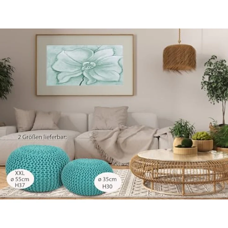 Amagohome Sitzhocker, Pouf, XXL Baumwolle, Mint, ø 55 cm – Bild 4