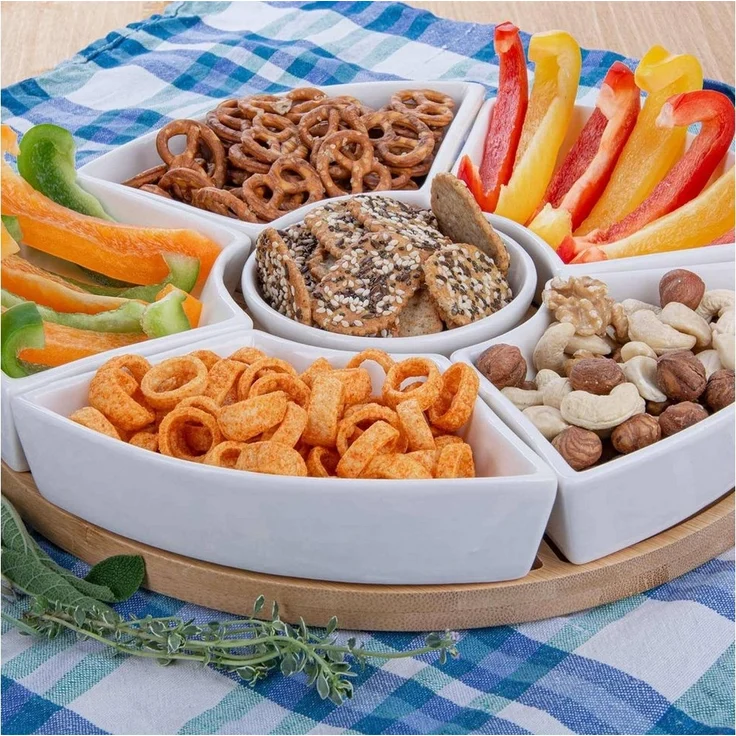 Dimono Servierplatte Snacktablett Serviertablett, Porzellan, (Servierbrett, mit 6 Schalen) – Bild 3