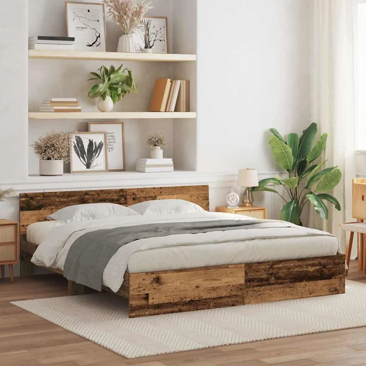 vidaXL Bettgestell mit Kopfteil Altholz 180 x 200 cm Holzwerkstoff 3378499 – Bild 1