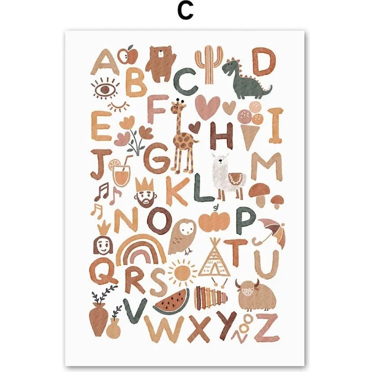 Poster Alpaka · You are my Sunshine · Alphabet · Regenbogen als Deko Print ohne Rahmen - C / 13 x 18 cm