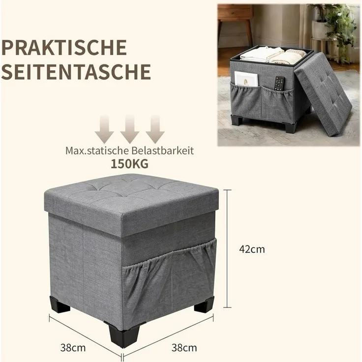 Zedelmaier Sitzhocker mit Stauraum, Schuhbank, klappbare Sitztruhe, Fußbank
