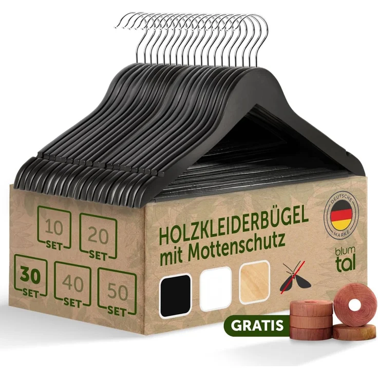 Blumtal Kleiderbügel Kleiderbügel Holz mit 360° drehbarem Metallhaken, (30-tlg), Zedernholz Mottenschutz mit Anti-Rutsch-Schicht & Einkerbungen – Bild 1