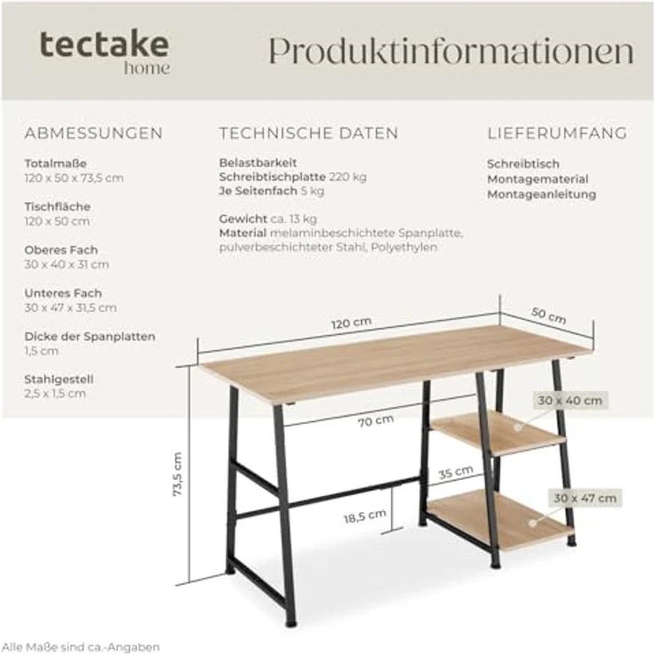 tectake Schreibtisch Paisley (1-St, 1 tlg), Rustikaler Schreibtisch im schnörkellosen Industrial Style – Bild 4