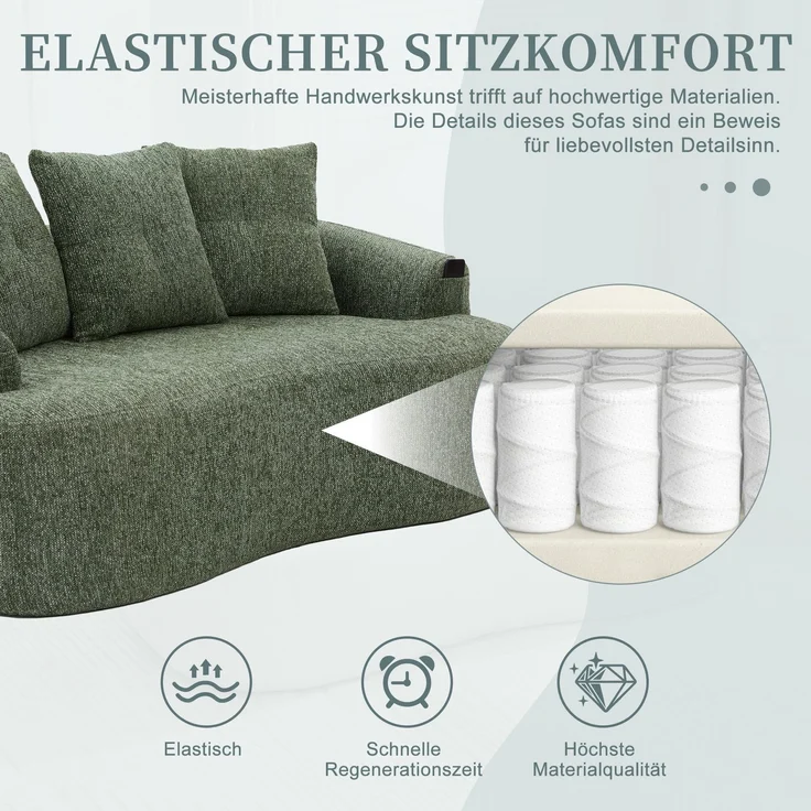 LVHOM 2-Sitzer Sofa mit 3 Kissen, Cloud Sofa mit komprimiertem Design, kein Aufbau erforderlich, Doppelsofa aus Chenille, Grün – Bild 4