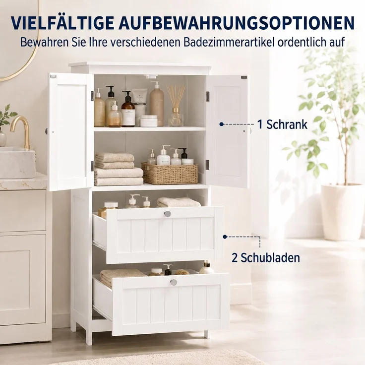HOMCOM Badezimmerschrank, MDF, Weiß, 60 x 30 x 110 cm – Bild 4