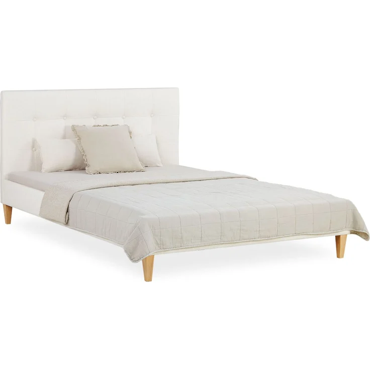 Polsterbett 140x200 cm mit Matratze Beige Bouclé Doppelbett Bett Bettgestell Lattenrost Stoffbett – Bild 2
