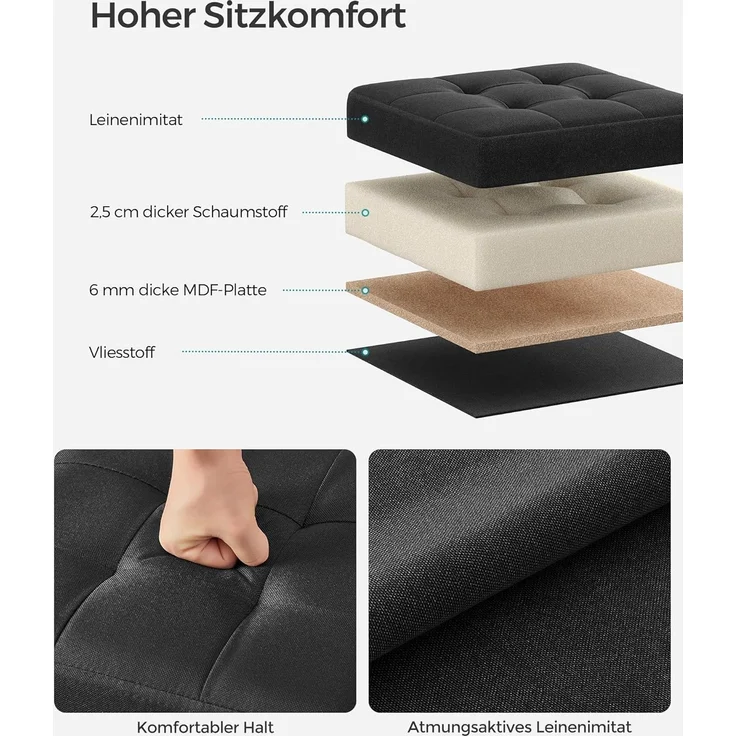 Songmics 30 cm Sitzbank mit Stauraum, klappbare Sitztruhe, Aufbewahrungsbox, Fußbank, basisschwarz LSF028B01 – Bild 5