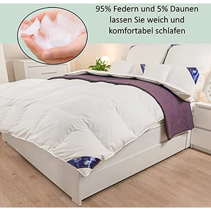 Welt der Träume Daunen-Bettdecke, 5% Daunen- / 95% Federnanteil, Baumwolle weiß, 135x200 cm – Bild 6