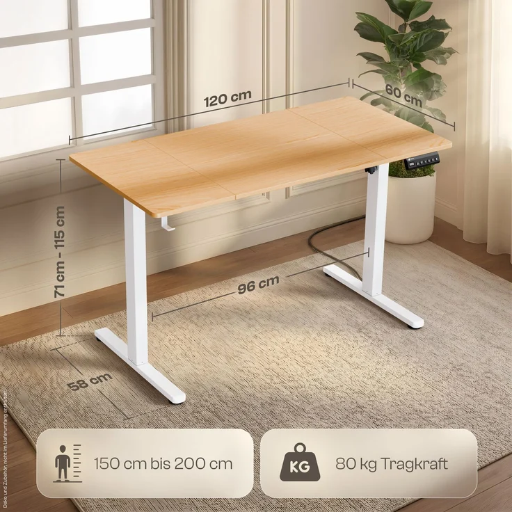 LUTIVO Foxtrot, Höhenverstellbarer Schreibtisch Elektrisch, Memory-Funktion und Kabelmanagement, 120 x 60 cm, Weiß/Holz – Bild 7