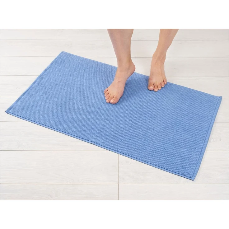Hammetex 100% Baumwolle rutschfeste Badematte, 43x61 cm Badvorleger für Badezimmer WC, Saugfähig Schnelltrocknend Waschbar Bad Fußmatten, Hellblau – Bild 2