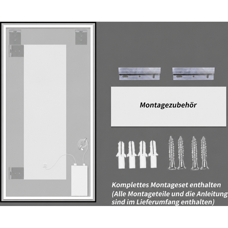 LED-Badezimmerspiegel 70x90 cm, hinterleuchtet, dimmbar, Silber – Bild 7
